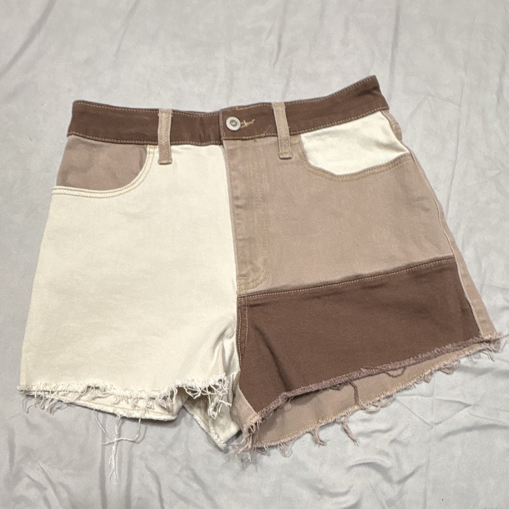 Hollister W26 Ultra High Rise Vintage Relaxed Mom Shorts Patchwork Colorblock